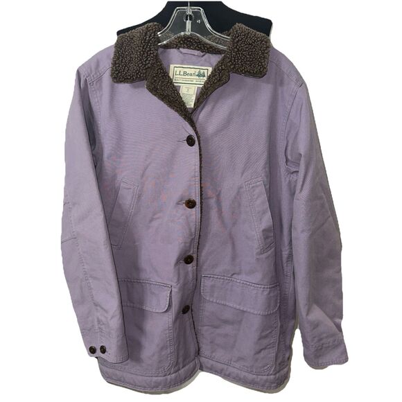 L.L. Bean Jackets & Blazers - LL Bean Sherpa-Lined Chore Jacket Womens Med Purple Duck Canvas Barn Coat Cotton